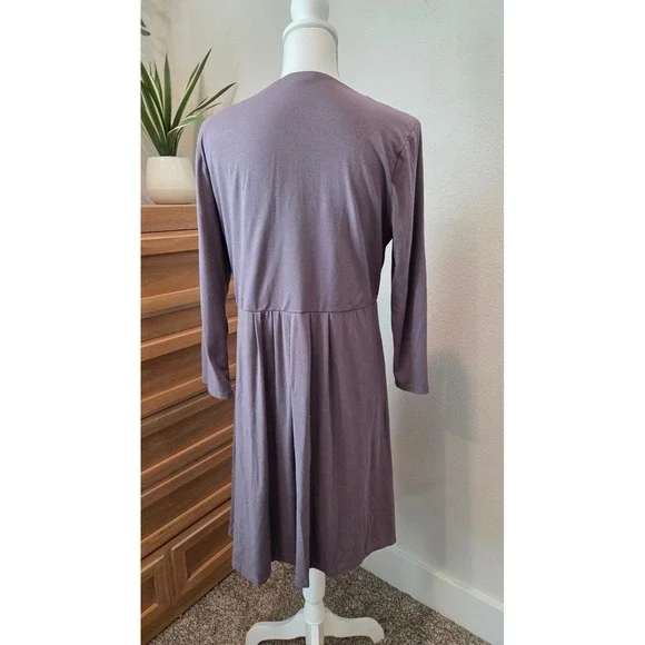Garnet Hill Womens Mauve Purple V-Neck Twist Front Empire Waist Knit Dress Large - Picture 5 of 11
